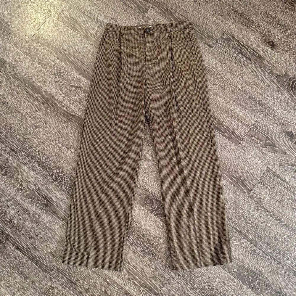 Vince Houndstooth pleated woven wide-leg pants New